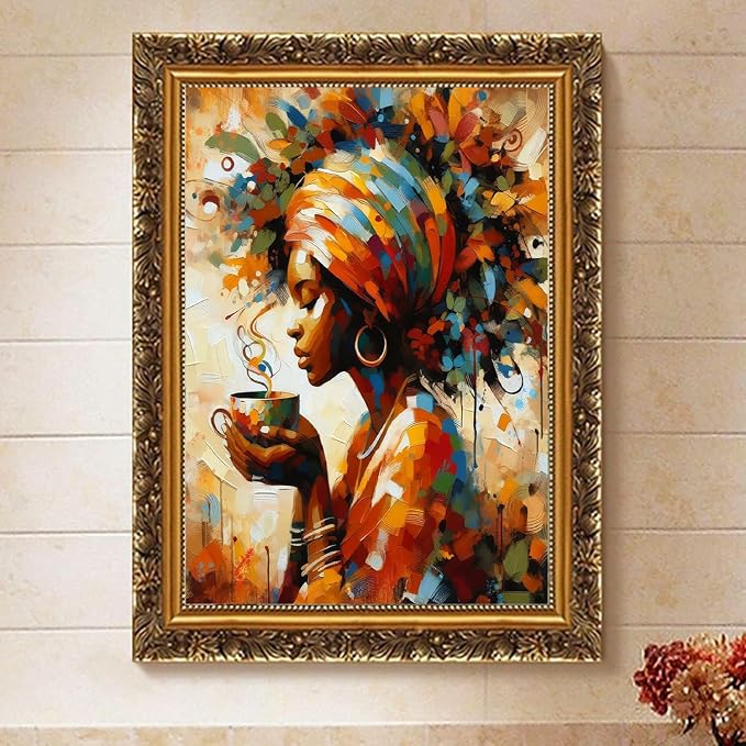 Paint by Numbers for Adults and Kids Beginner, African Black Woman Painting by Number Kits On Canvas, Number Artist Paint by Number Kit DIY Oil Painting Acrylic Paints, Home Wall Decor Gift 12X16inch