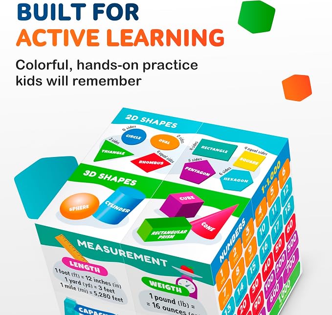 WonderCube – Smart Learning Cube for Grades 1–3, Math Games, Multiplication Chart, Telling Time, Homeschool Essentials Supplies, Classroom Must Haves, Gift for Boys & Girls Ages 6–9