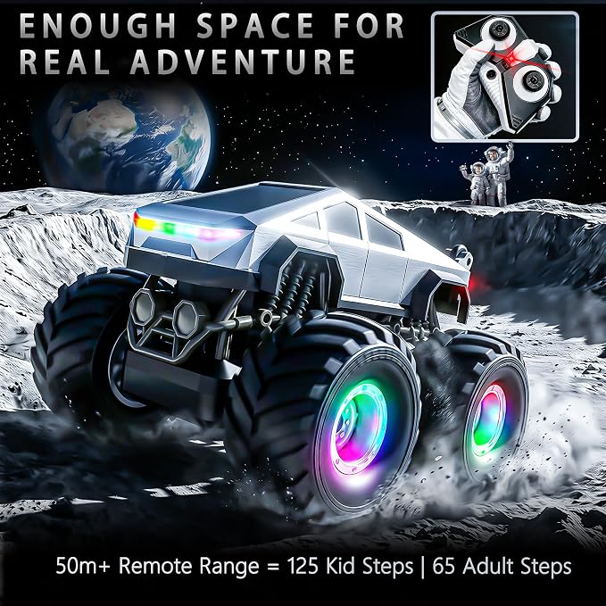 BEZGAR Cyber Truck Toy - 2.4GHz 1:20 4WD Remote Control Car for Boys 8-12 with Colorful Lights, 360° Rotation - RC Car Toy for Boys Girls Age 6, 7, 8, 9, 10 Years Old, Birthday Gifts(Silver)
