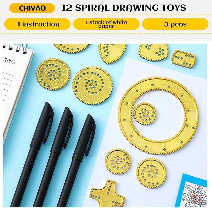 Chivao Spiral Art Kit Circle Stencils Drawing Tool Gear Geometric Ruler Circle Template Drawing Kit Plastic Spiral Curve Stencils with Pens Paper for Back to School Gifts DIY Crafts Sketch(Modern)