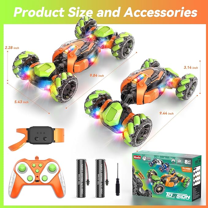 Nicella Remote Control Car, RC Toys Gifts for 6 7 8 9 10 11 12 Year Old Boys Girls - 360° Rotating 4WD Gesture Sensing RC Sunt Car with Lights & Music - Cool Birthday Gifts for Kids