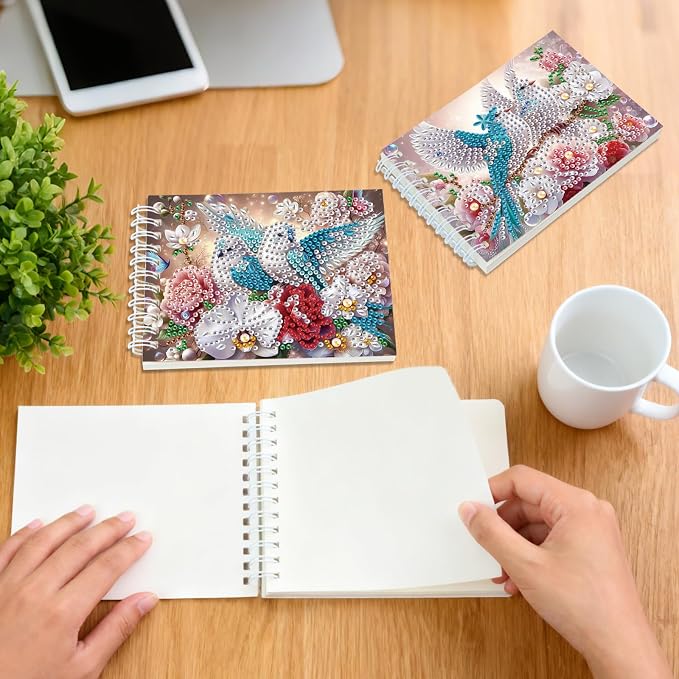 2 Pcs Bird Diamond Painting Notebook 80 Pages for Adults,Diamond Art Journal and DIY Sketchbook, Diamonds Art Kit Supplies,Gift for Beginners, Craft Lovers, Artists. (Bird2)