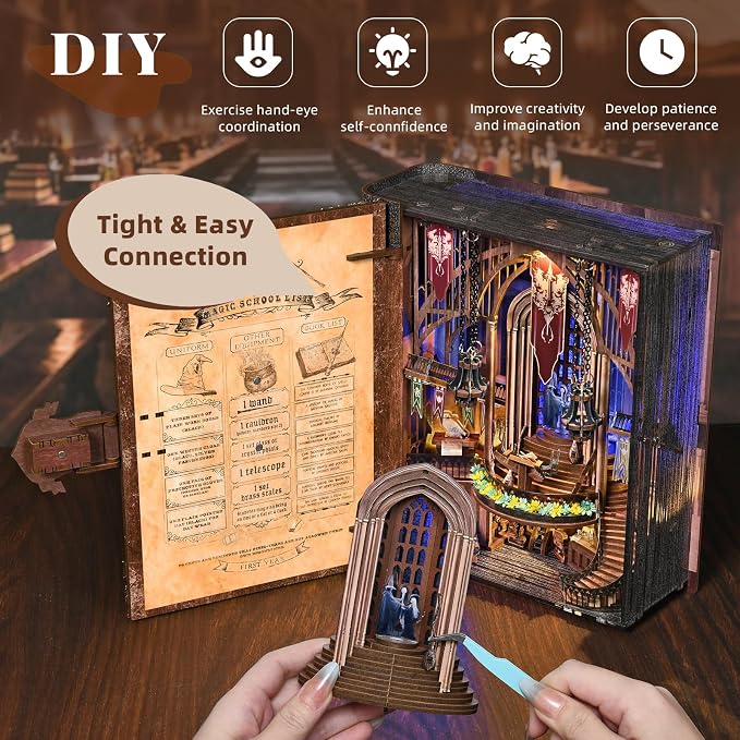 CCCDF Book Nook Kit - DIY Miniature House Kit for Adults, Teens, Booknook Tiny House Bookshelf Decor 3D Wooden Puzzle, Gifts for Family, Friends (Magic Admissions Guide)