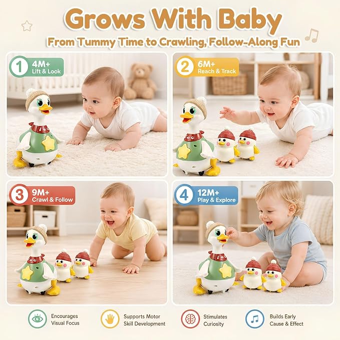 Baby Toys 6-12 Months: Musical Tummy Time Duck Toy for Infant Babies 6 7 8 9 10 12 18 Month Old Interactive Newborn Baby Crawling Toys for Christmas Gift Stocking Stuffers for Boy Girl 1 Year Old