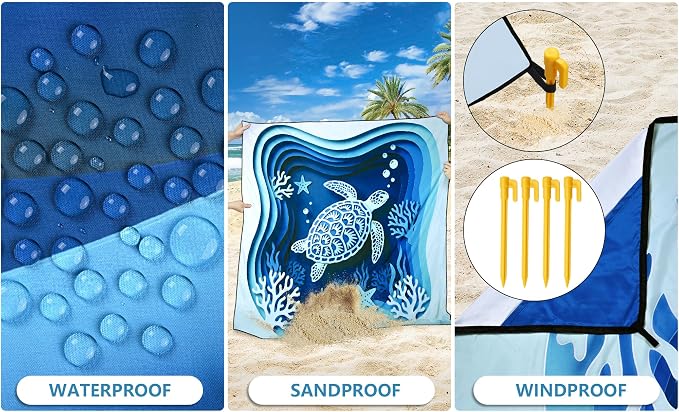 HIHOHO Beach Blanket Waterproof Sandproof Extra Large Beach Mat 79" X 83"/120"x108"for 1-8 Adults Quick Drying Durable Outdoor Picnic Mat for Beach Travel Camping Hiking