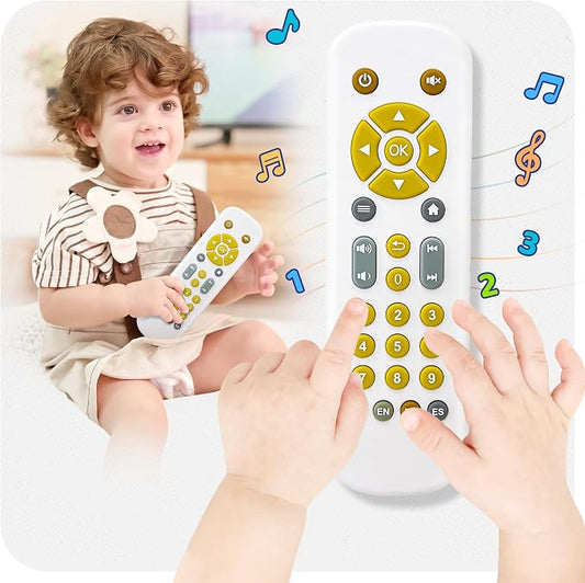 Baby TV Remote Toy - Realistic Play Remote toy with Lights and Sounds, 3 Languages (English, Spanish & French), Learning Musical Toys, Preschool Infant Boys Girls Toys Gift for 1 2 Year Old, Black