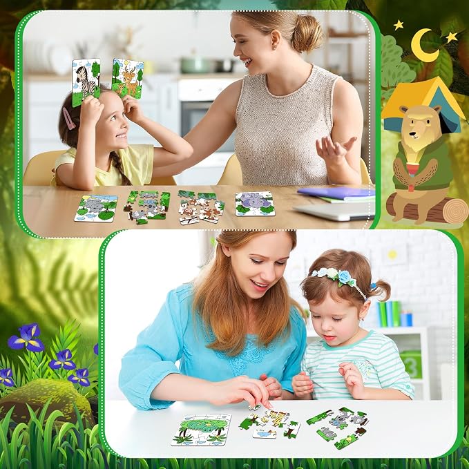 Realspring 24 Pack Wild Animal Color Your Own Jigsaw Puzzles for Kids 3-5, 4-6, 6-8, Coloring Crafts DIY Paper Puzzles Party Favors Gifts for Toddler Children Learning Education Toys