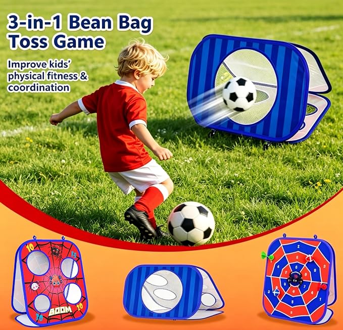 Spider Bean Bag Toss Game, 3-in-1 Cornhole Board Outdoor Toys for Kids, Family Party Activity Toddler Yard Backyard Beach Lawn Party Camping Game Toys for 3 4 5 6 7 8 Year Old Boys Girls Birthday Gift