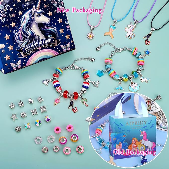 AIPRIDY Charm Bracelet Making Kit,Unicorn Mermaid Crafts Gifts Set Can Inspires Imagination and Creativity,Jewelry Making Kit Perfect Gifts for Girls 5-12 Years Old (125 Pieces)