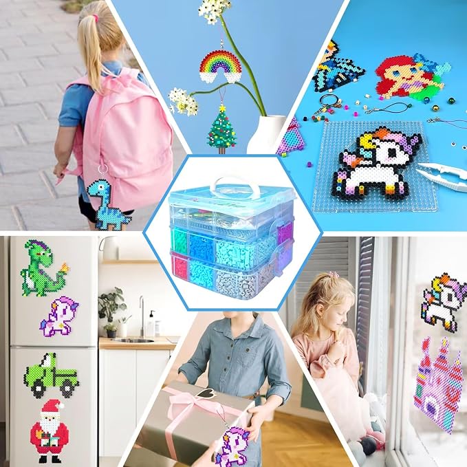 11000 Fuse Beads Kit - 20 Colors 5mm Bead Craft Set with Storage Box, Pegboard, Ironing Paper and Accessories, Arts and Crafts Kits for Kids Age 5+ Christmas Birthday DIY Craft Gift for Girls & Boys