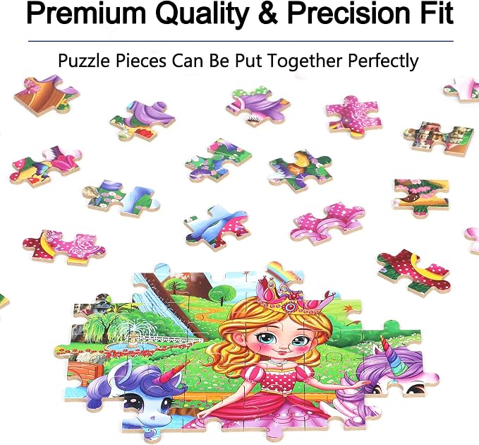 MZZOTOY Princess and Unicorns Puzzles for Kids Ages 4-8, 100 Pieces Jigsaw Puzzles for Kids Ages 3-5 Puzzle for Girls and Boys Learning Educational Puzzles Toys in a Metal Box