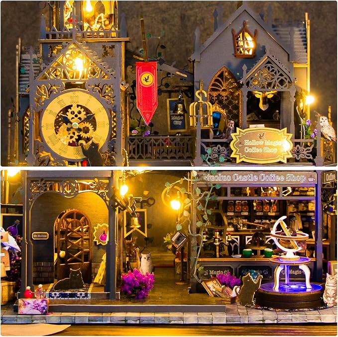 Miniature House Kit, Tiny House Kit with Light, DIY Mini House Building Kits for Adults to Building, Unique Gift for Birthday Mother's Day, Magic Castle
