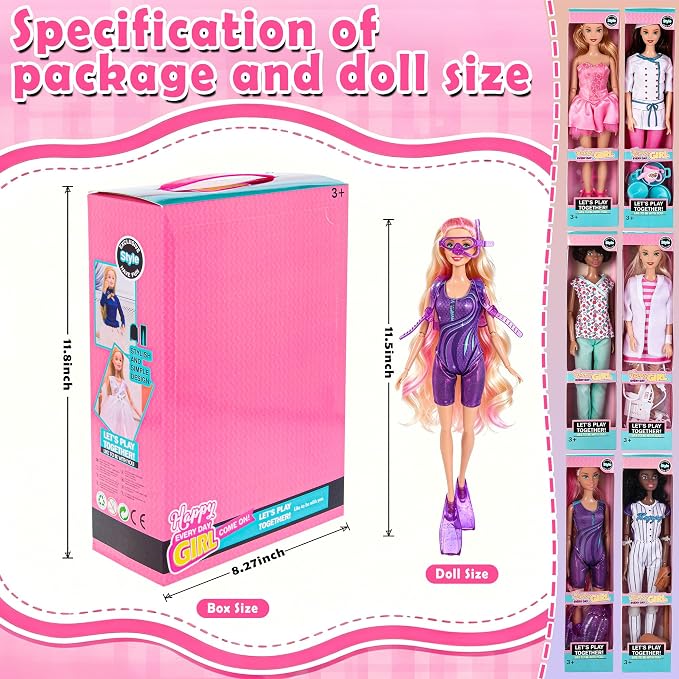 dollbie 6 Pack Fashion Dolls Playset -11.5 inch Career Role Play Dolls | Career Role Play Dolls
