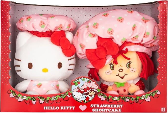 Hello Kitty® - 8-Inch Strawberry Shortcake x Hello Kitty® Plush 2-Pack - Officially Licensed Sanrio Product from Jazwares - Ages 6+ | Officially Licensed Sanrio Product, From Jazwares, Ages 6+