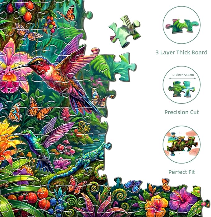 1000 Piece Puzzle for Adults, Hummingbird Garden Jigsaw Puzzles for Adults 1000 Pieces, Fun Challenging Family Puzzle with Letters on Back, Birds Flower Family Game Night Gift Puzzles for Adults