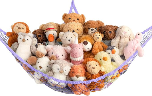 Stuffed Animal Storage Hammock Net Corner - Large Toy Hammock Net for Stuffed Animals Room Decor - Cute Stuff Animal Organizer Holder for Plush Plushie - Kids Baby Nursery Wall Bedroom Home Decor