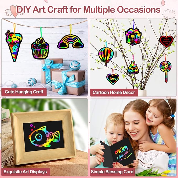 Rainbow Scratch Paper Art for Kids: 50PCS Magic Arts Crafts Gifts Toys for Girls Boys Ages 3-12 Games Activities for Birthday Party Family Day Classroom Prizes Easter Basket Stuffers