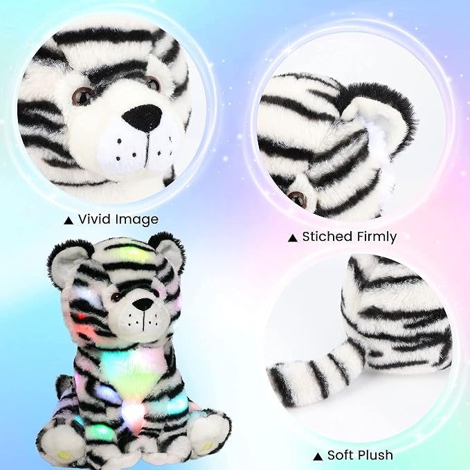 Hopearl LED Plush Tiger Lighting Up Stuffed Jungle Animal Floppy Toy Night Lights Glow in The Dark Birthday Festival for Toddlers Boys Girls, 11''