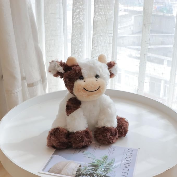 Hopearl Adorable Plush Cow Toy Floppy Dairy Cattle Soft Stuffed Animal Cute Birthday Holiday Gift for Boys Girls Kids Toddlers, Brown, 9''