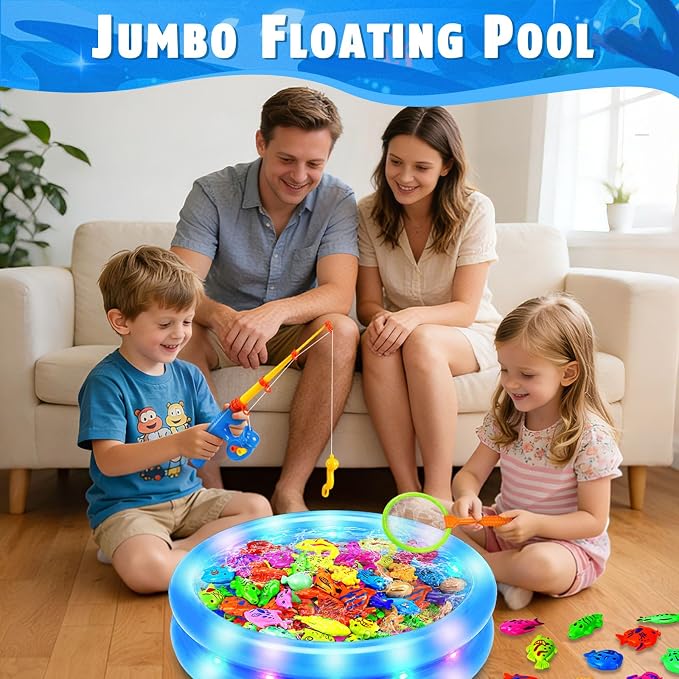 CozyBomB™ Magnetic Fishing Toys Game Set for Kids | Water Table Bathtub Kiddie Pool Party Pole Rod Net, Outdoor Plastic Floating Fish, Toddler Bath Color Ocean Sea Animals Birthday Gift Age 3-5 6 4-8