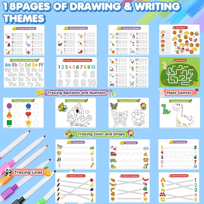 URMYWO Montessori Preschool Busy Book for Toddlers Ages 3-5, Preschool Learning Activities with Tracing, Matching & Coloring, Travel Activity Learning Book for Car Rides and Quiet Time