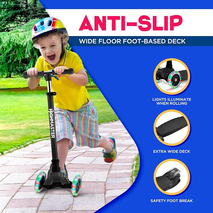 HighMaster Kids Scooter – 3 Wheel Kick Scooter for Children and Toddlers – Adjustable Handlebar with LED Wheel Lights – Indoor and Outdoor Fun