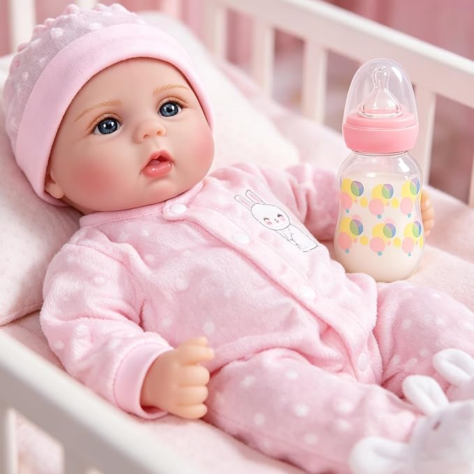 Milidool Reborn Baby Dolls Lifelike Girl Doll 18 inch Realistic Newborn Baby Doll Real Looking Silicone Baby Dolls Girl with Feeding Complete Accessories for 3+ Years Old Gifts