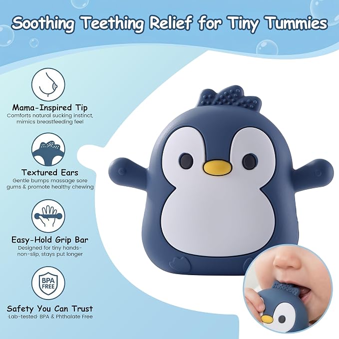 Baby Teething Toys for 3-6 Months Silicone Teething Mittens for Babies Food Grade Silicone Teether (Dolphin Ocean Blue)