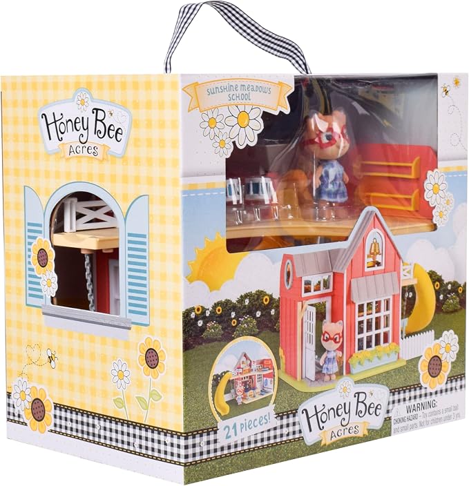 Honey Bee Acres Sunshine Meadow School Complete Set with Miniature Flocked Figure, 21 Pieces , Ages 3+