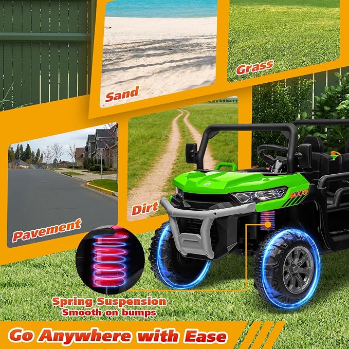 Joyracer 4WD 24 Volt Ride on Toys, 800W Ride on Truck for Kids, 2 Seater Power Car Wheels w/Dump Bed & Shovel, Ride on UTV w/Remote Control, Bluetooth, LED Lights,Green