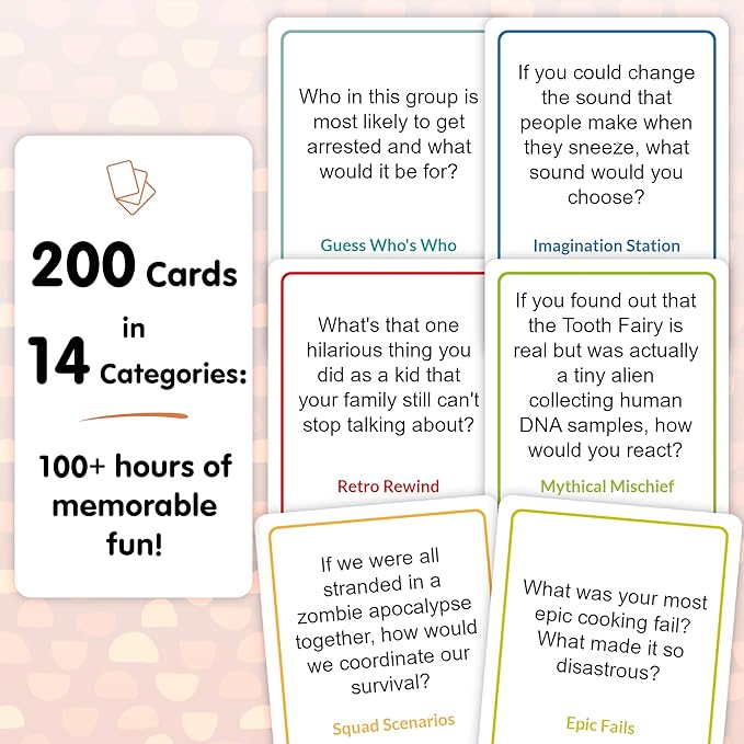 Funny Conversation Cards for Adults and Families - 200 Hilarious Questions and Conversation Starters - Group Game for Family Reunions, Parties & Game Night - Put Down Your Phones and Laugh Together