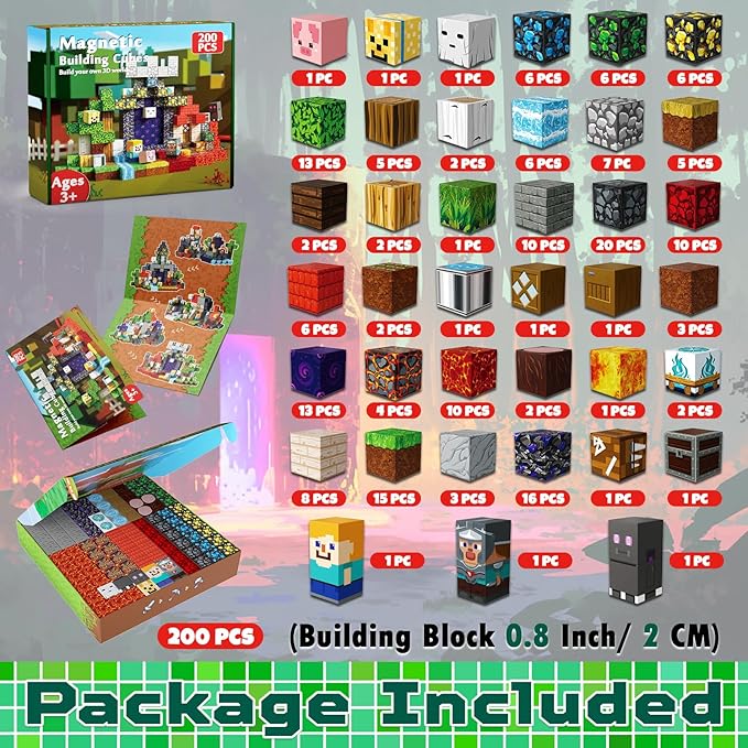 200PCS Magnetic Blocks - Magnetic Building Blocks Cubes for Kids Ages 4 5 6 7 8, Magnet Toys, STEM Learning Sensory Toys, Stacking Magnets, Birthday Gifts for Boys & Girls Ages 3+