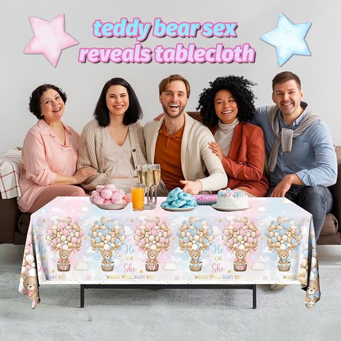 Teddy Bear Gender Reveal Decorations, 3Pcs Bear Tablecloths Pink BlueTablecloths for He or She Gender Reveal Party Favors