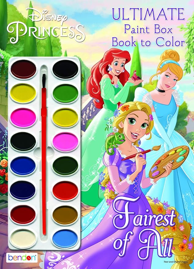 Disney Princess Paintbox Coloring and Activity Book with 16 Paints, Bendon 42350, 7.75 x 10.75