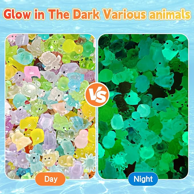 50PCS Glow in The Dark Resin Animals Mystery Bag, Mini Duck Blind Bags Toys, DIY Crafts Fairy Garden Dollhouse Decor, Kids Party Favors Classroom Prizes