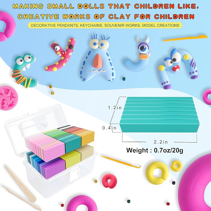 Cyajm 60 Colors Polymer Clay Kit, Individually Wrapped Oven Bake Modeling Clay, Non-Toxic Soft Molding Clay for Kids, DIY Craft Supplies for Jewelry & Classroom