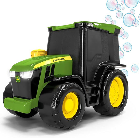 John Deere Bubble N Go Tractor, Battery Powered Bubble Blowing Toy with Real Headlights and Smart Motion Sensors