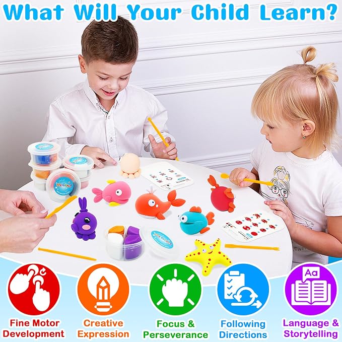 LanMa Air Dry Clay Kit for Kids, 12 Pack Sea Animal Air-Dry Art Kits with Ultra Light & Soft Modeling Clay, Instructions, Sculpting Tools, Christmas Birthday Gifts for Boys Girls