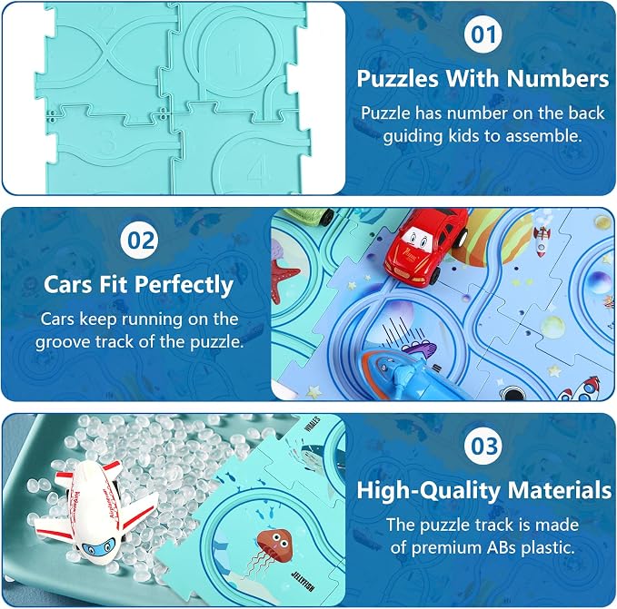 100PCS Puzzle Racer Kids Car Track Set Puzzle Racer Car Track Set with Roadmap Puzzle Track Car Play Set Toy for Kids 3-8 Years Old - 4 Style
