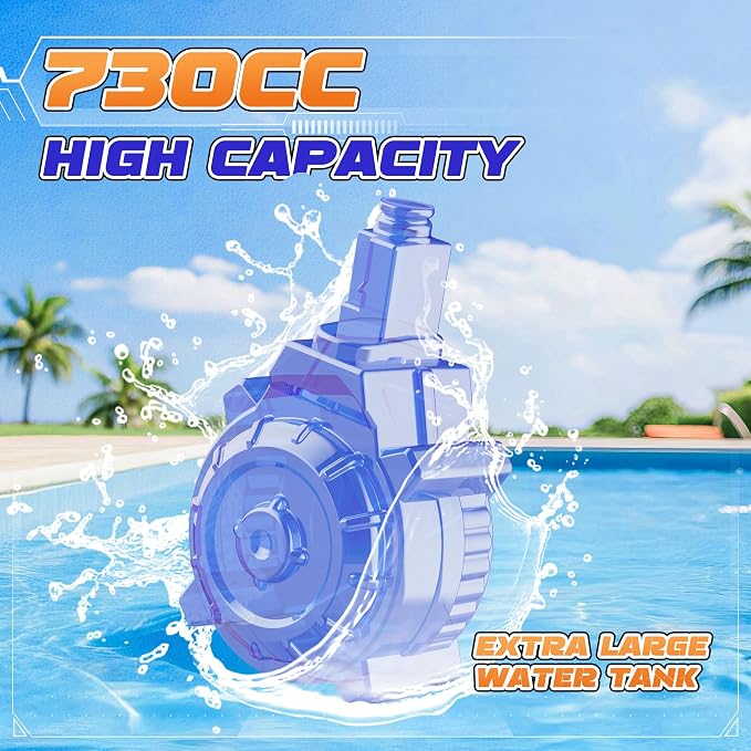 2 Pack Large Electric Water Guns for Adults & Kids, Automatic Squirt Guns with LED Light, 730CC High Capacity Water Gun with 26-33FT Long Range & Battery Powered for Summer Outdoor Beach Pool Toy Gift