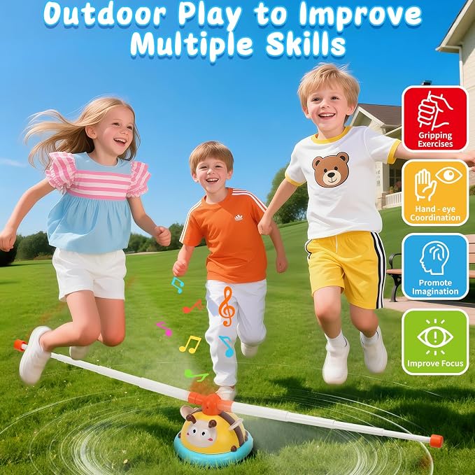 Outdoor Toys for Kids 4-8, 4-in-1 Musical Jump Toy, Toss Ring & Baseball Game, Indside Outside Active Play Sports Toy for Toddlers Ages 3-5, for Boys Girls 3 4 5 6 7 8