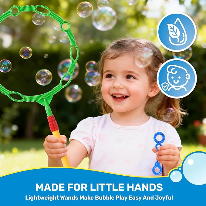 SYNCFUN Giant Bubble Wands Set Bulk with Bubble Solution for Kids Summer Outdoor Toy Game Activity Party Favors, 8 Pcs Giant Bubble Maker with Tray, 20.5" Large Wand Set for Boys Girls Kids