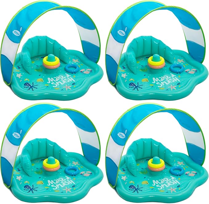 SwimSchool Infant Baby Pool Floats, Free Swimming, Super Buoyant – Ages 6-24 Months – Multiple Colors/Styles – Adjustable Canopies and Seats, Splash & Play Baby Floaties