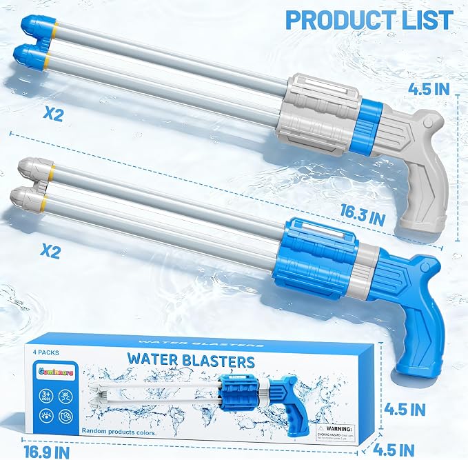 4 Packs Double-Nozzles Water Blaster Pool Toys Set for Kids Ages 3 4 5 6，Pool Beach Water Squirt Guns with Long Shooting Range and Ergonomic Handles, Outdoor Summer Gifts for 3-6 4-8 Year Boys Girls