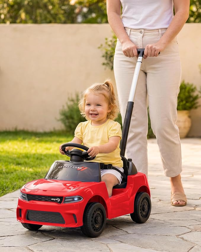 Licensed Dodge Ride on Push Car for Toddlers, Kids Push Car with Handle, Music and Horn for Toddlers 1-3 Years - Red