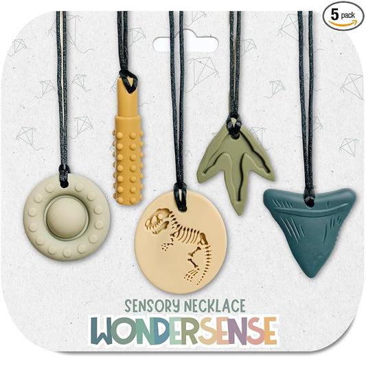 Chew Necklaces for Sensory Kids | Calm Colors 5PCS Chewy Necklace Sensory | Premium Silicone Chew Toys for Kid | Fidget Necklace for Aggressive Chewers Kids | Autism Products | Teething Toys