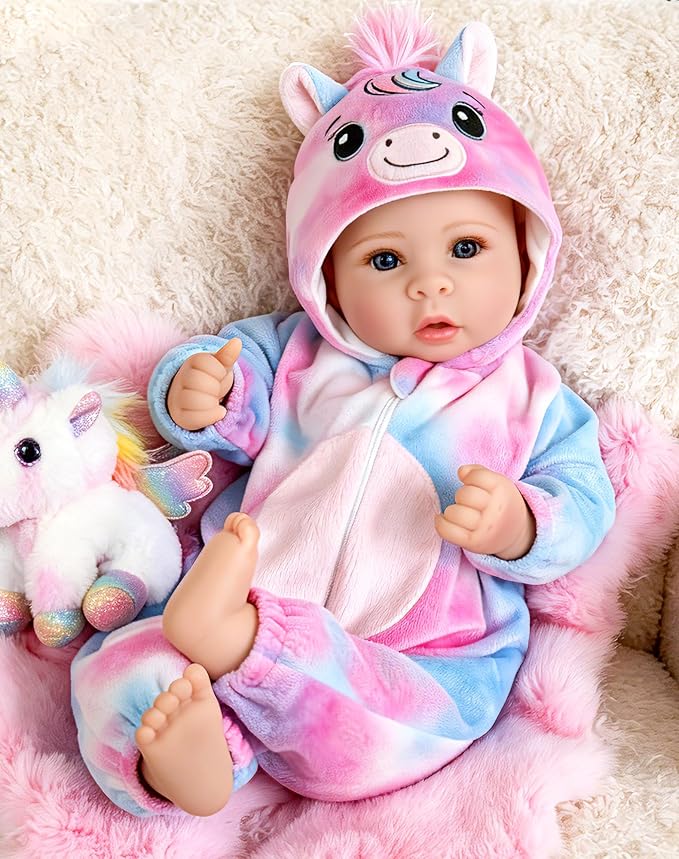 UOFTKIZ Real Life Baby Doll Girl - 17-inch Lifelike Girl Doll with Feeding Set, Soft Body with Cloth, Ideal Gift for Ages 3+, Grandparents