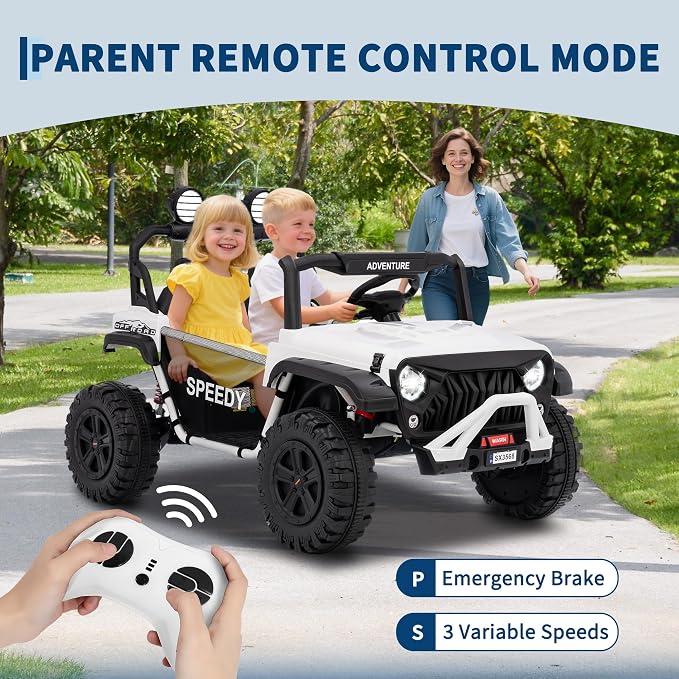 Garvee 24V Kids Electric Ride On Car with 4 x 45W Powerful Motors, Parent Remote Control & Manual Driving, Safety Speed 3-5 MPH, MP3 Player, Smooth Start, for Ages 3-8, White