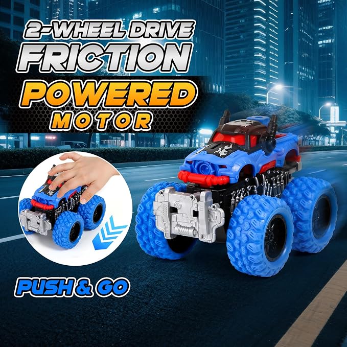 Monster Truck Toys for Kids, 6 Pack Friction Powered Push and Go Cars, Great Christmas Birthday Party Gifts for Boys Girls Age 3-5 4-7