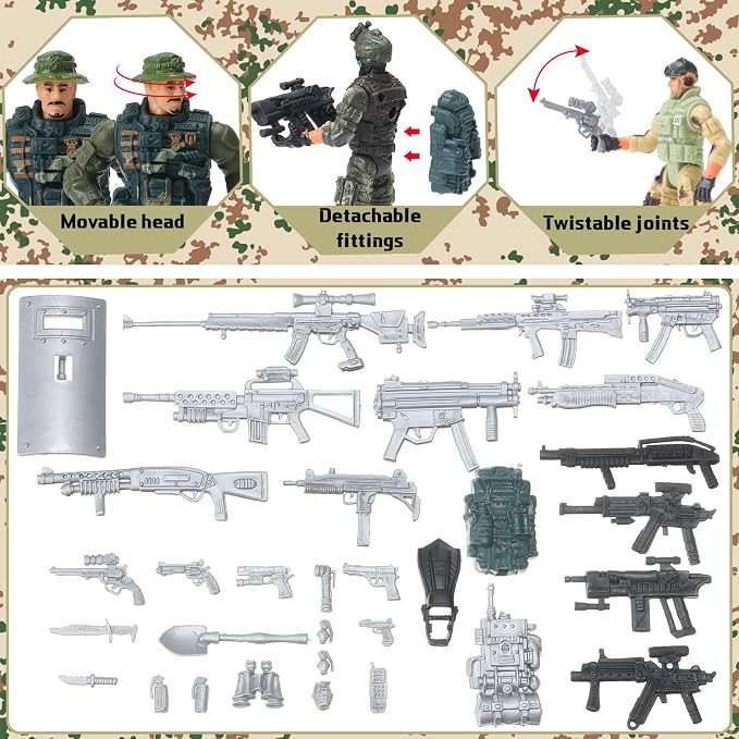 Tuanse 26 Pcs SWAT Team and Military Action Figures Playset with Weapons, Army Toys for Kids Boys Girls